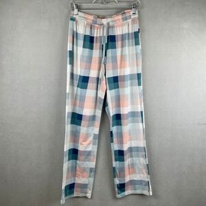 Eddie Bauer Wmns M Soft Cozy Pajama Pants Plaid Teal Peach Grey Sleepwear Lounge